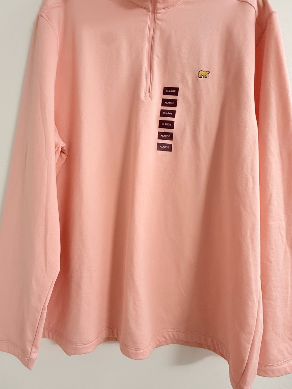 Brandy Melville Pale Pink Quarter-Zip Sweatshirt with Bear Patch